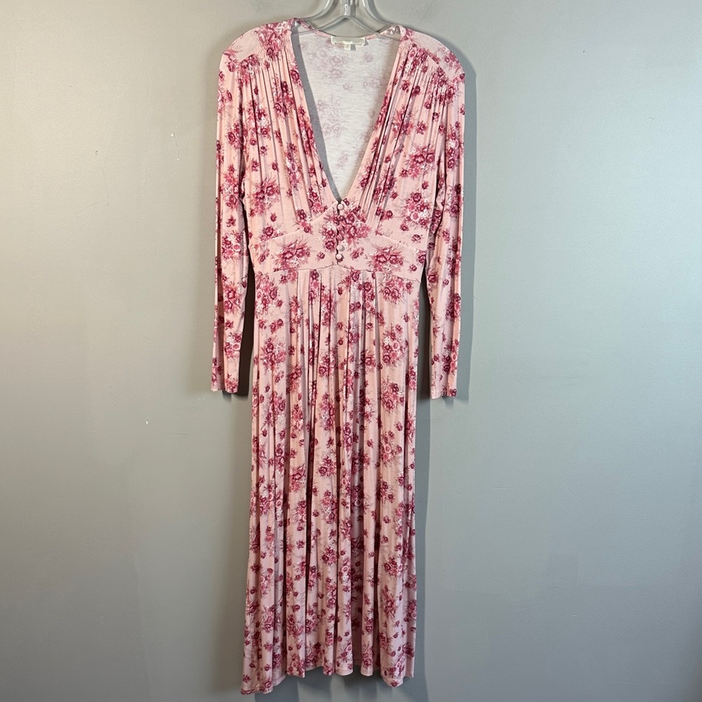 Love Shack Fancy Pink With Red Floral Maxi Dress Size S
